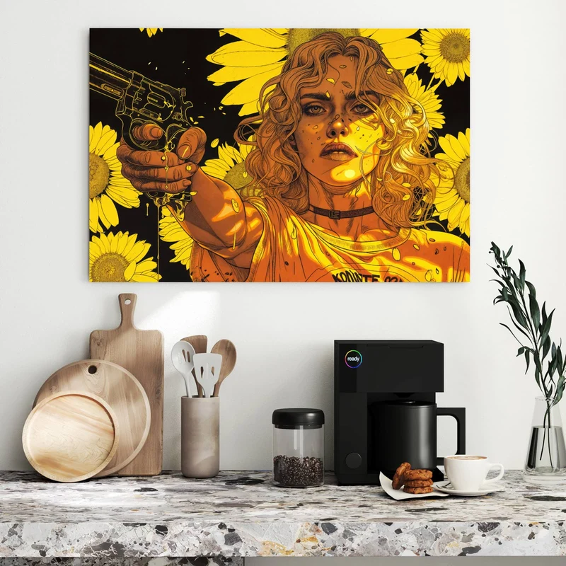 Metall Magnettafel - Sonnenblumenmädchen