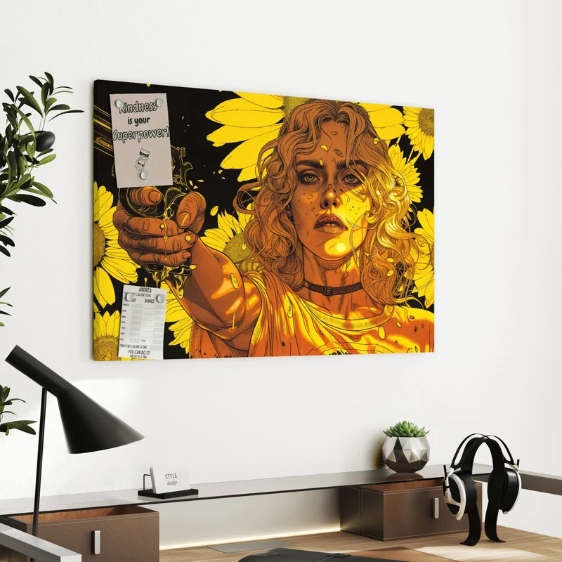 Metall Magnettafel - Sonnenblumenmädchen