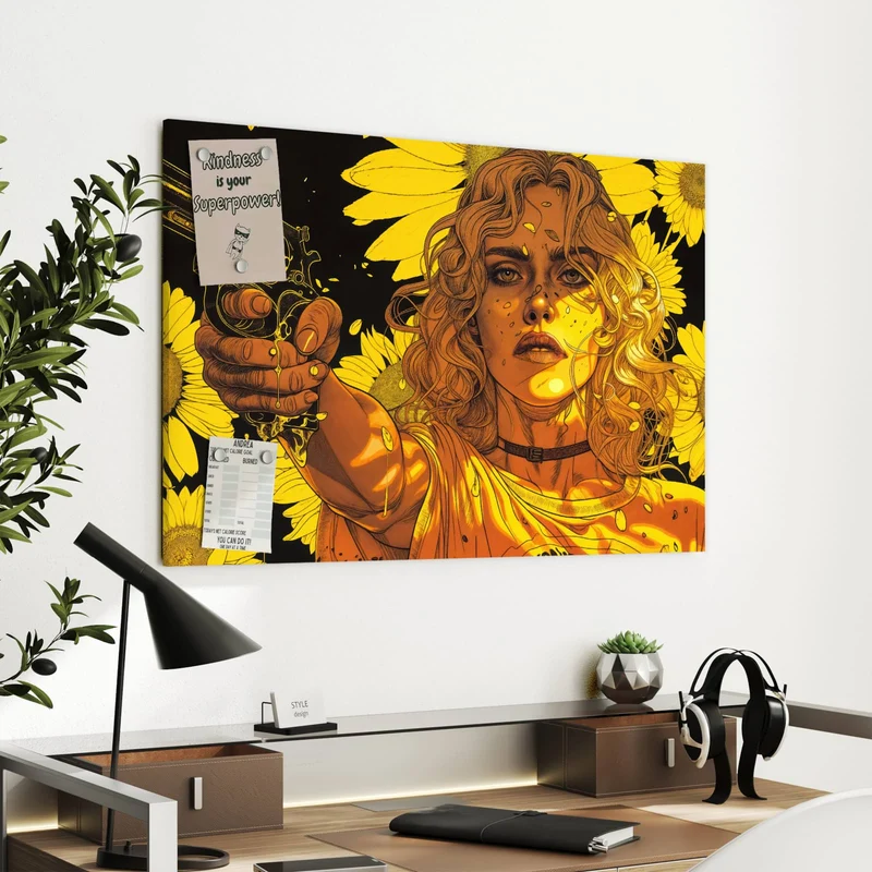 Metall Magnettafel - Sonnenblumenmädchen
