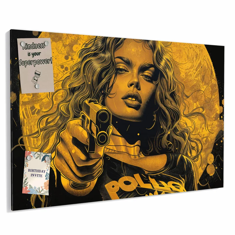 Metall Magnettafel - Pop Art Frau in Gelb