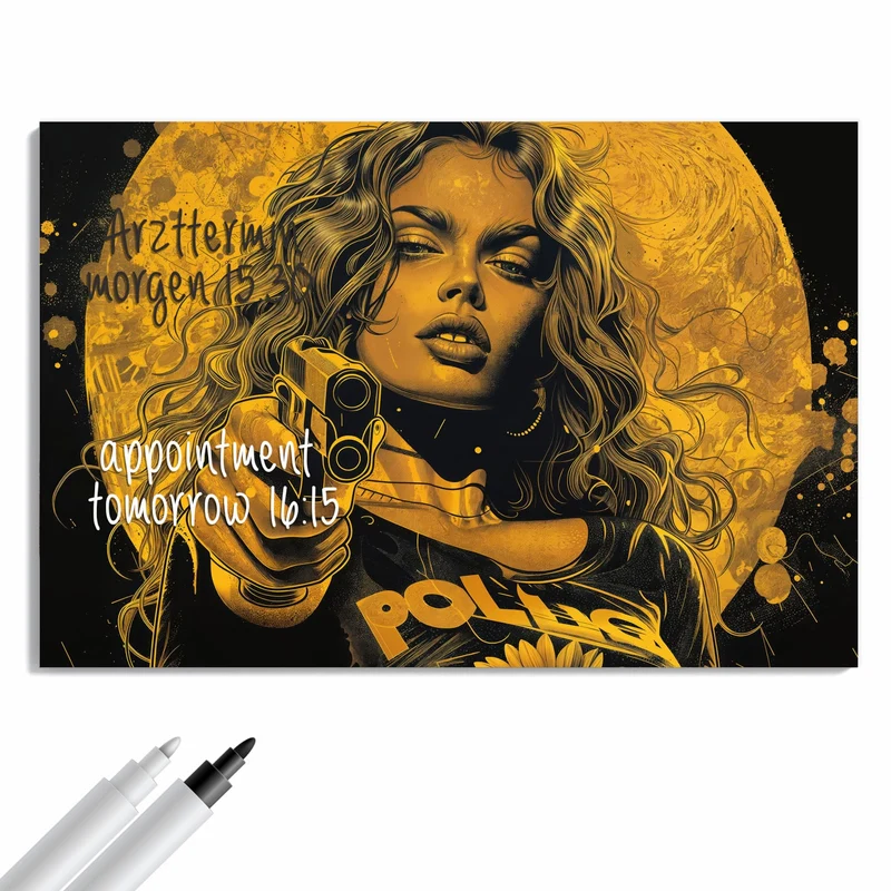 Metall Magnettafel - Pop Art Frau in Gelb