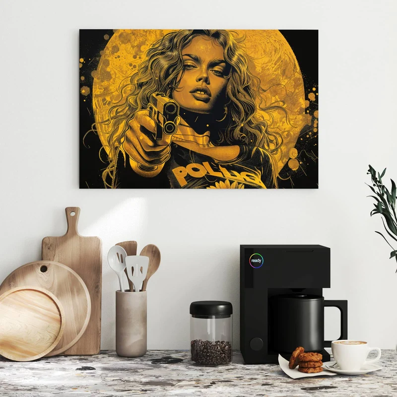 Metall Magnettafel - Pop Art Frau in Gelb