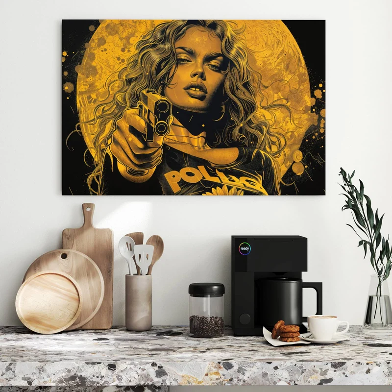 Metall Magnettafel - Pop Art Frau in Gelb