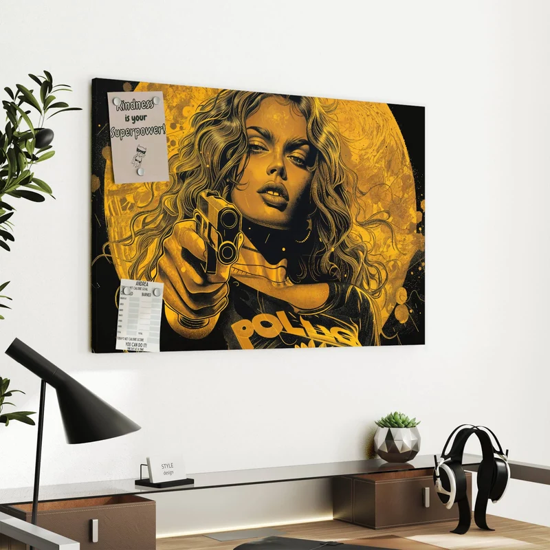Metall Magnettafel - Pop Art Frau in Gelb