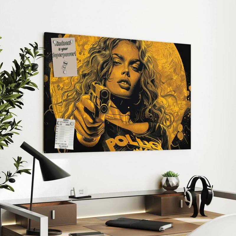 Metall Magnettafel - Pop Art Frau in Gelb