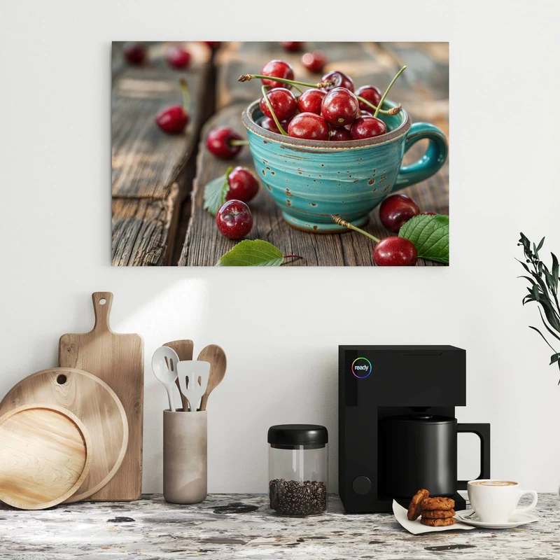Metall Magnettafel - Tasse mit Kirschen
