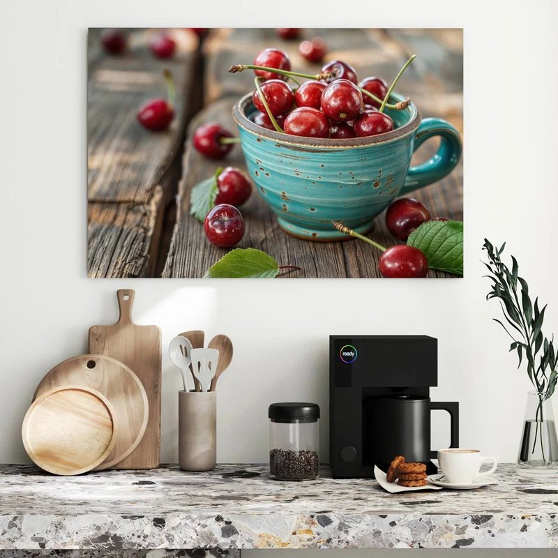 Metall Magnettafel - Tasse mit Kirschen