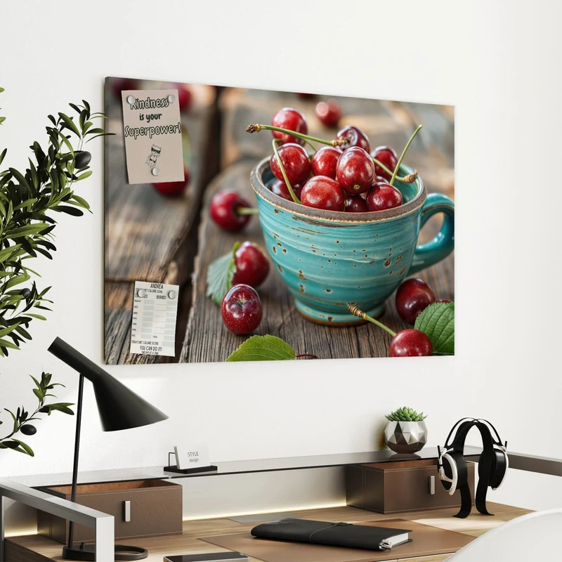 Metall Magnettafel - Tasse mit Kirschen
