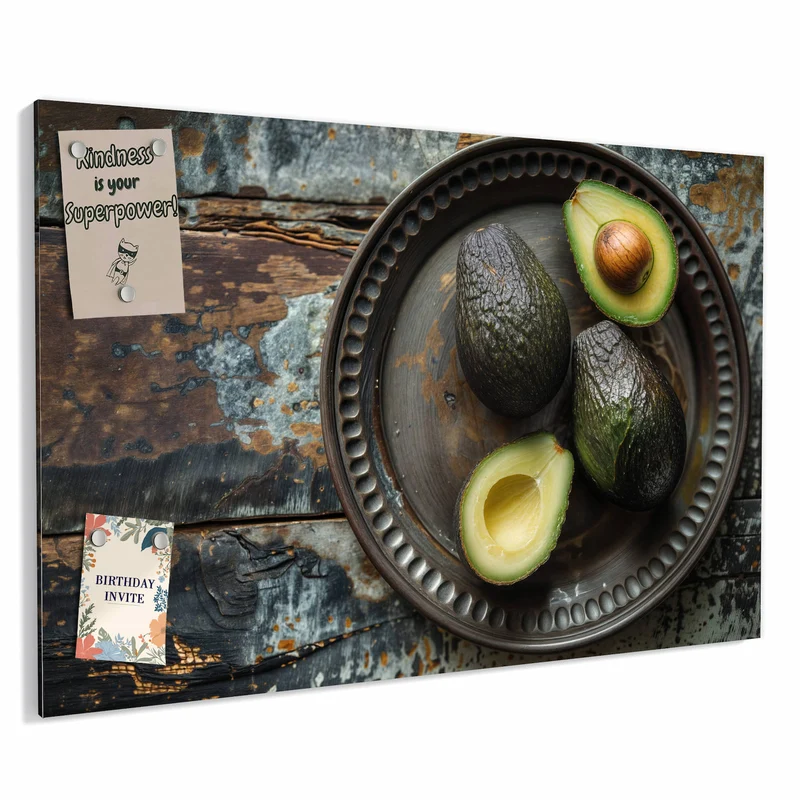 Metall Magnettafel - Avocados auf Zinnteller