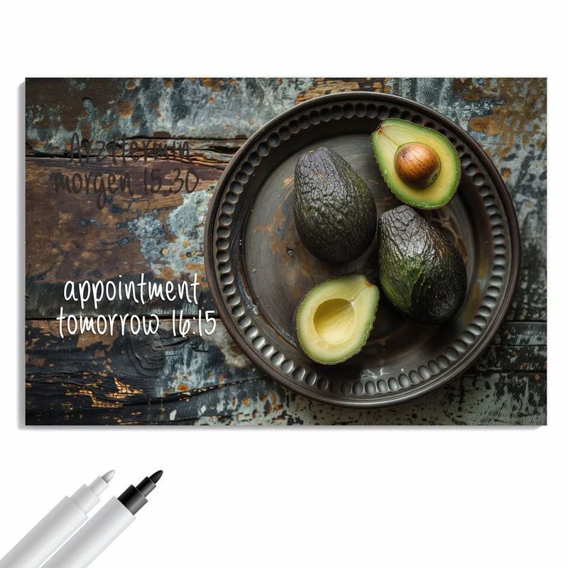 Metall Magnettafel - Avocados auf Zinnteller