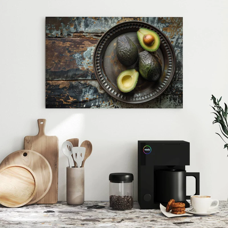 Metall Magnettafel - Avocados auf Zinnteller