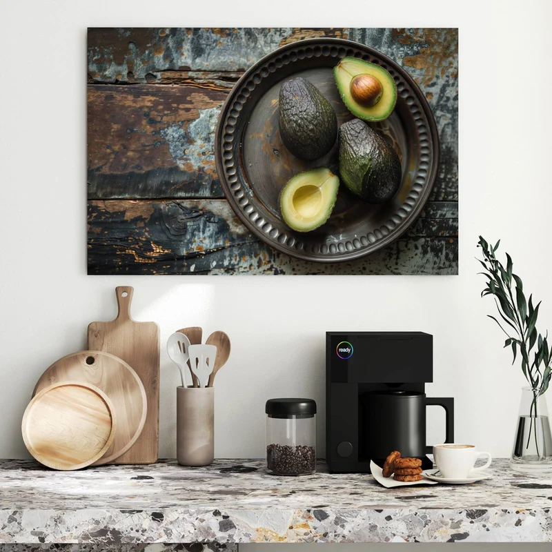 Metall Magnettafel - Avocados auf Zinnteller