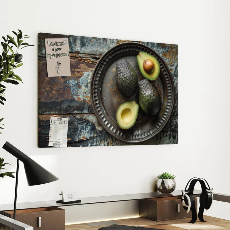 Metall Magnettafel - Avocados auf Zinnteller