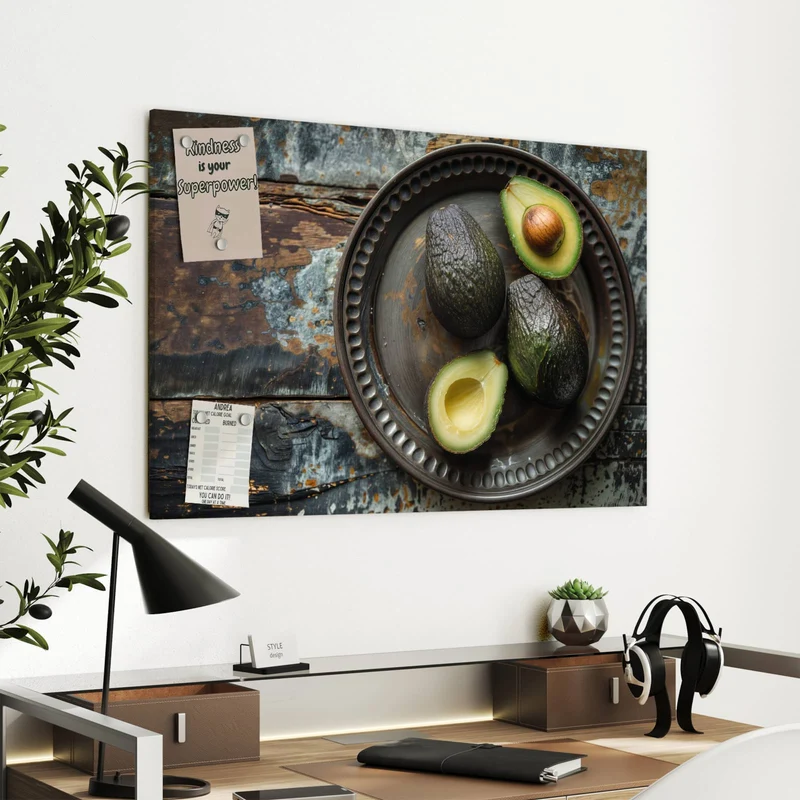 Metall Magnettafel - Avocados auf Zinnteller