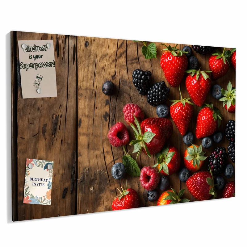 Metall Magnettafel - Beerenmix auf Holz