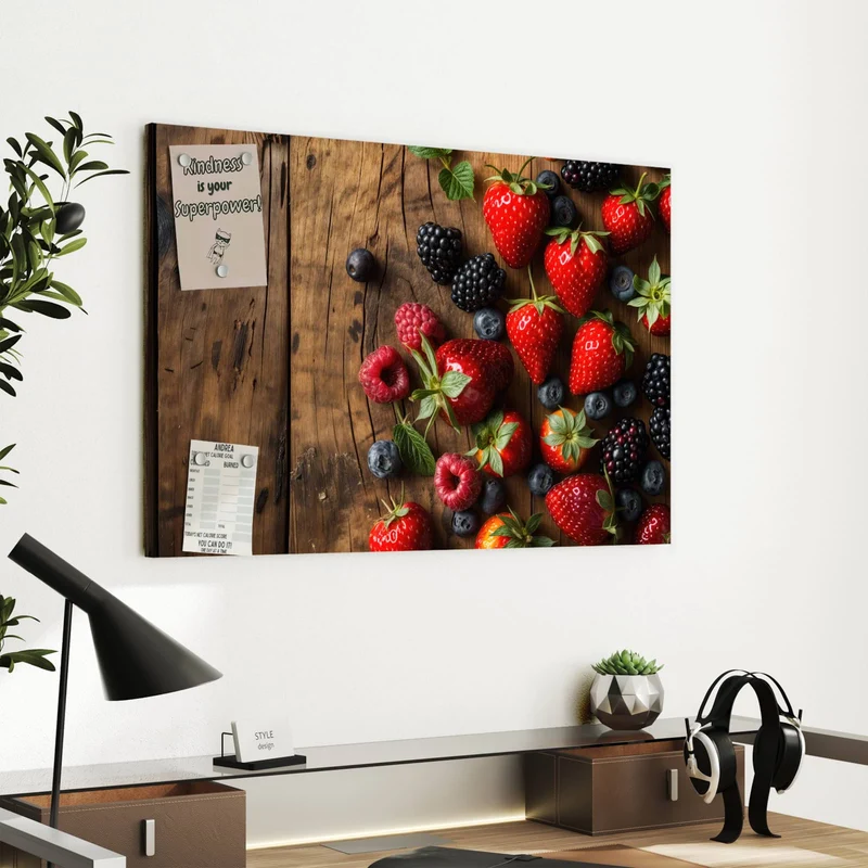 Metall Magnettafel - Beerenmix auf Holz