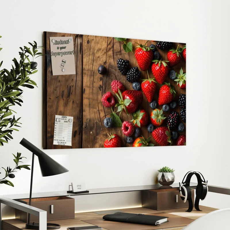 Metall Magnettafel - Beerenmix auf Holz