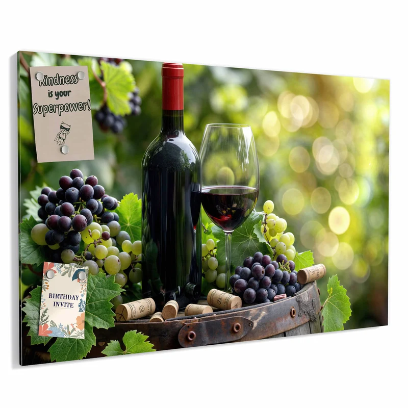 Metall Magnettafel - Rotwein auf Holzfass
