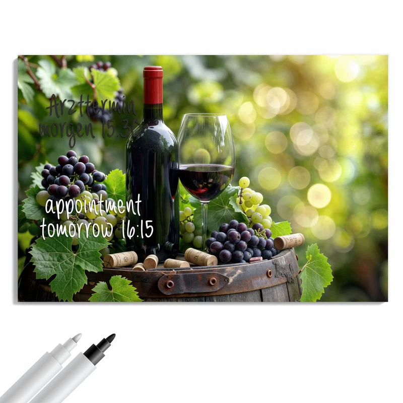 Metall Magnettafel - Rotwein auf Holzfass