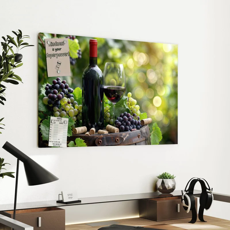 Metall Magnettafel - Rotwein auf Holzfass