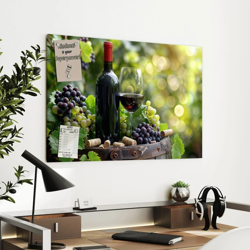 Metall Magnettafel - Rotwein auf Holzfass
