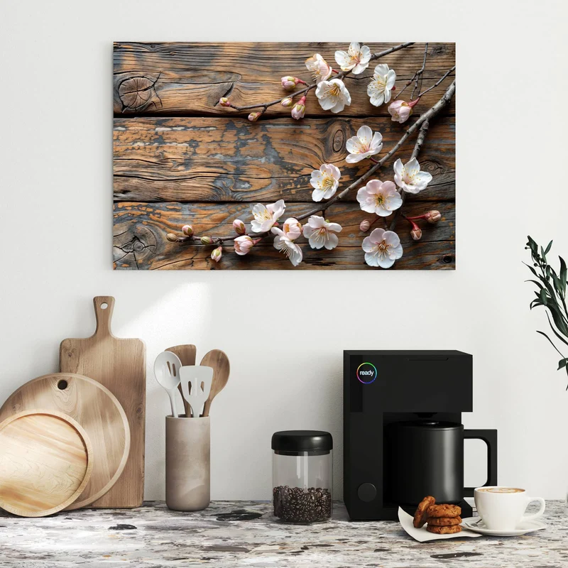 Metall Magnettafel - Kirschblüten auf Altholz