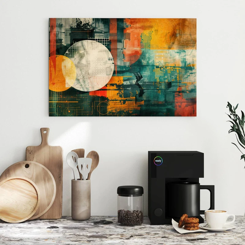 Metall Magnettafel - Retro-Kreise in Orange