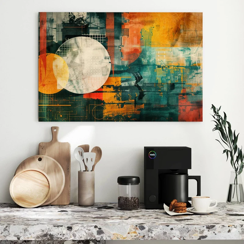 Metall Magnettafel - Retro-Kreise in Orange