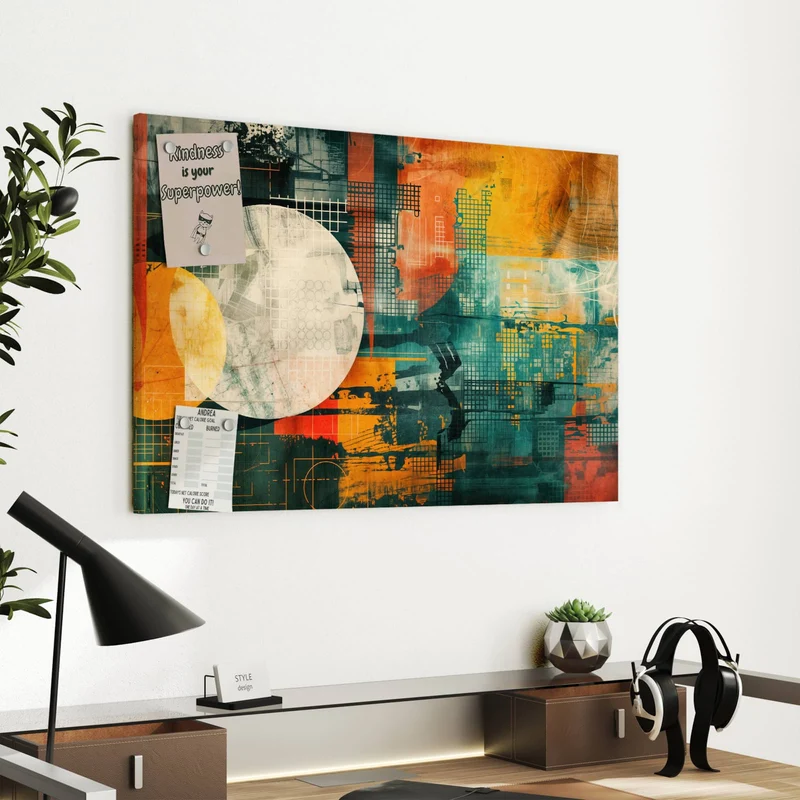 Metall Magnettafel - Retro-Kreise in Orange