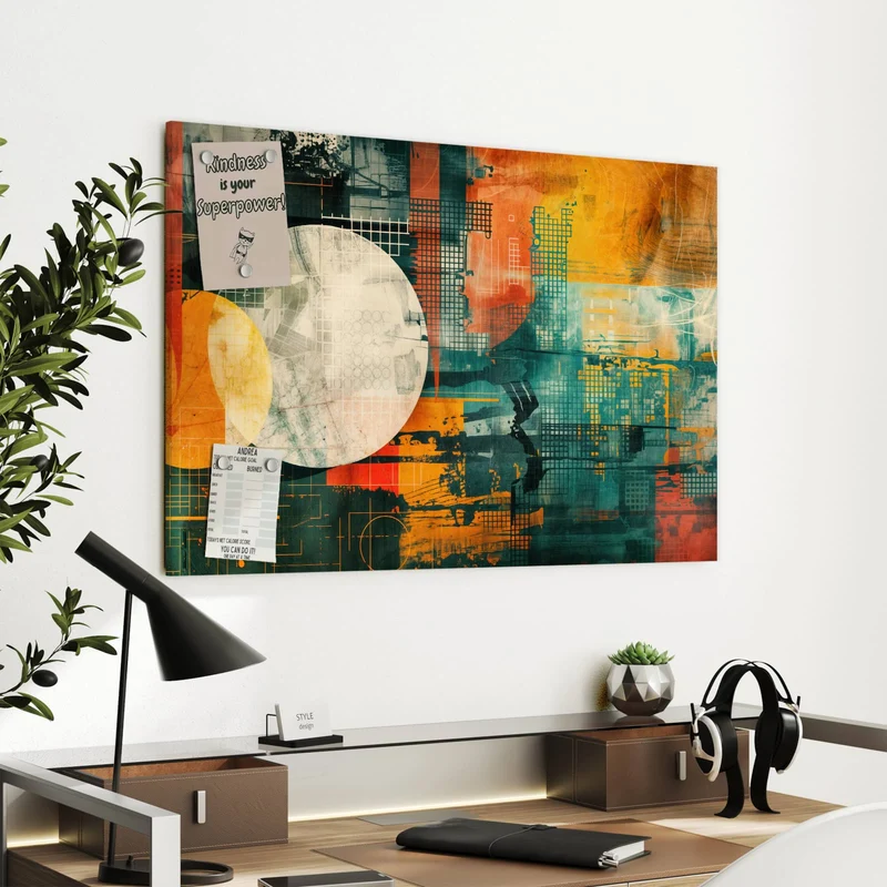 Metall Magnettafel - Retro-Kreise in Orange
