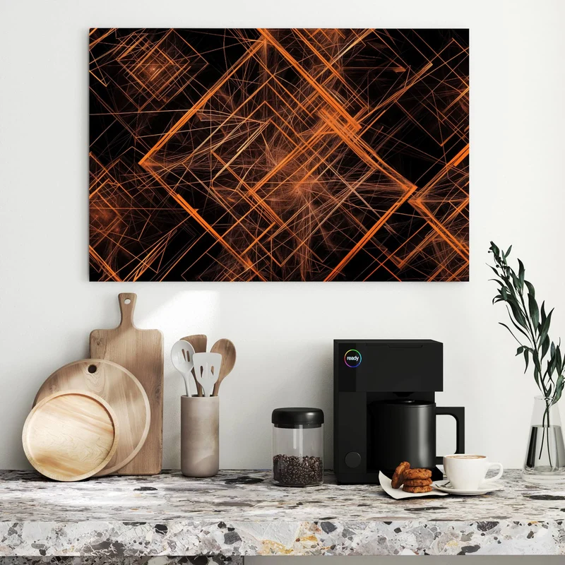Metall Magnettafel - Orange Lichtlinien