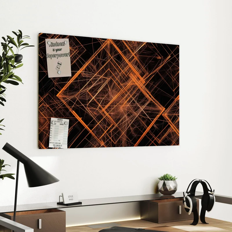 Metall Magnettafel - Orange Lichtlinien