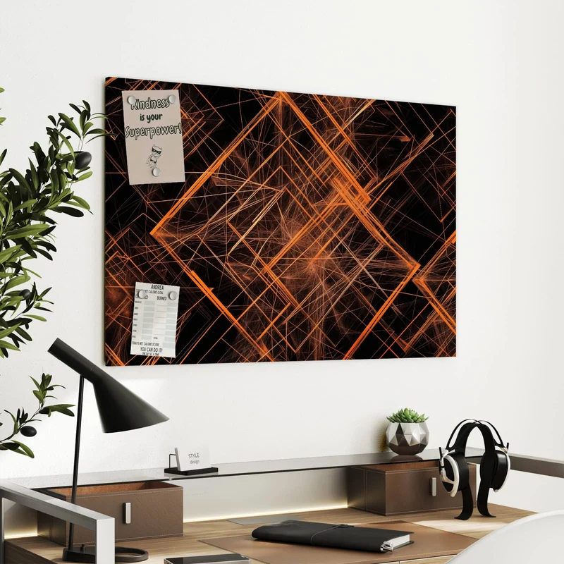 Metall Magnettafel - Orange Lichtlinien