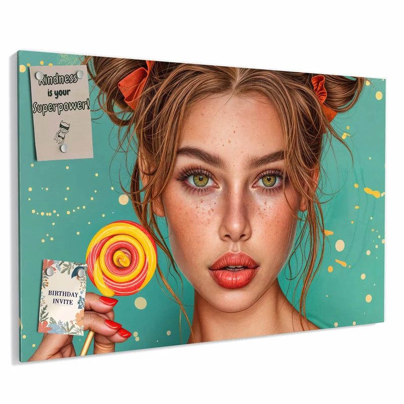 Metall Magnettafel - Frau mit Lutscher