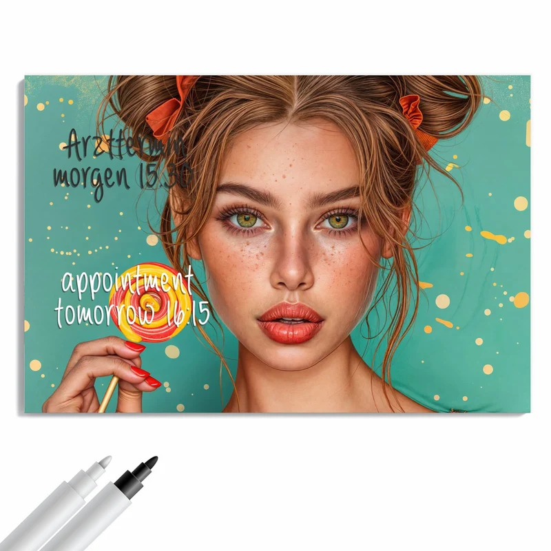 Metall Magnettafel - Frau mit Lutscher