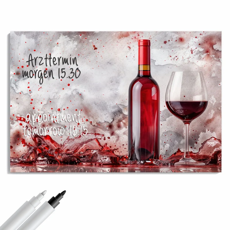 Metall Magnettafel - Weinflasche im Spritzer