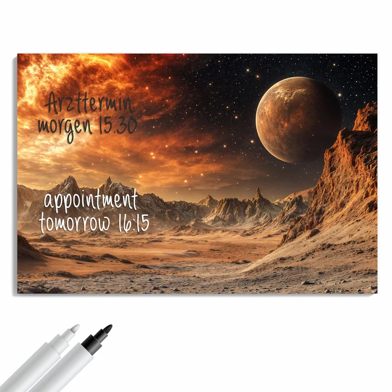 Metall Magnettafel - Planet über der Wüste