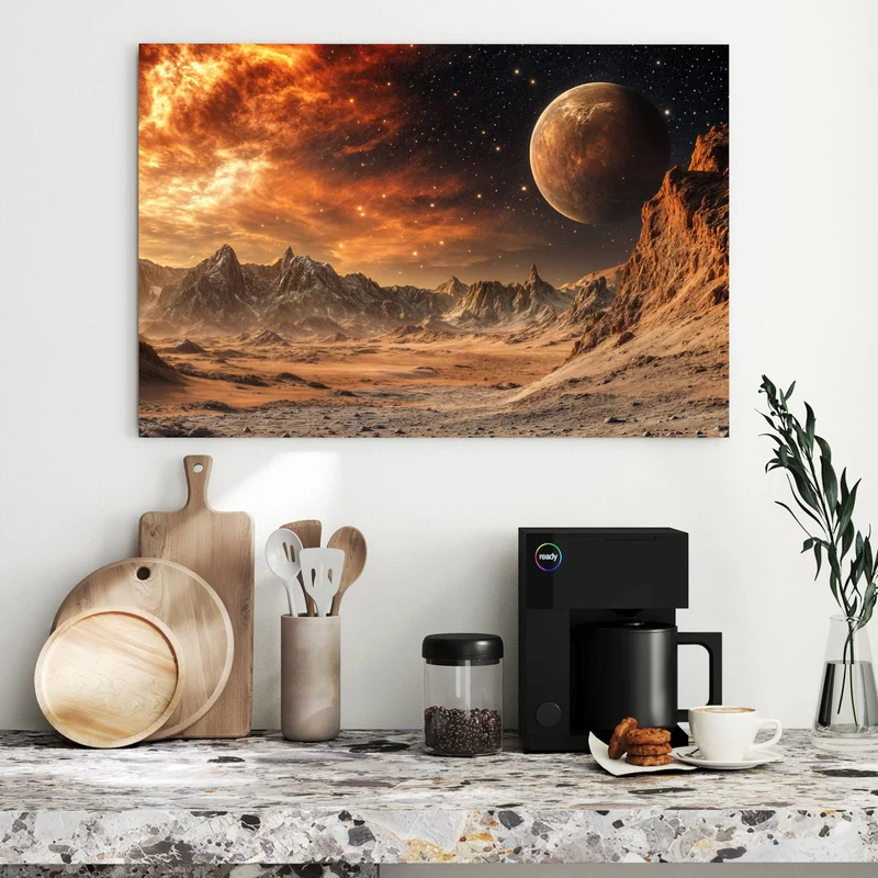 Metall Magnettafel - Planet über der Wüste