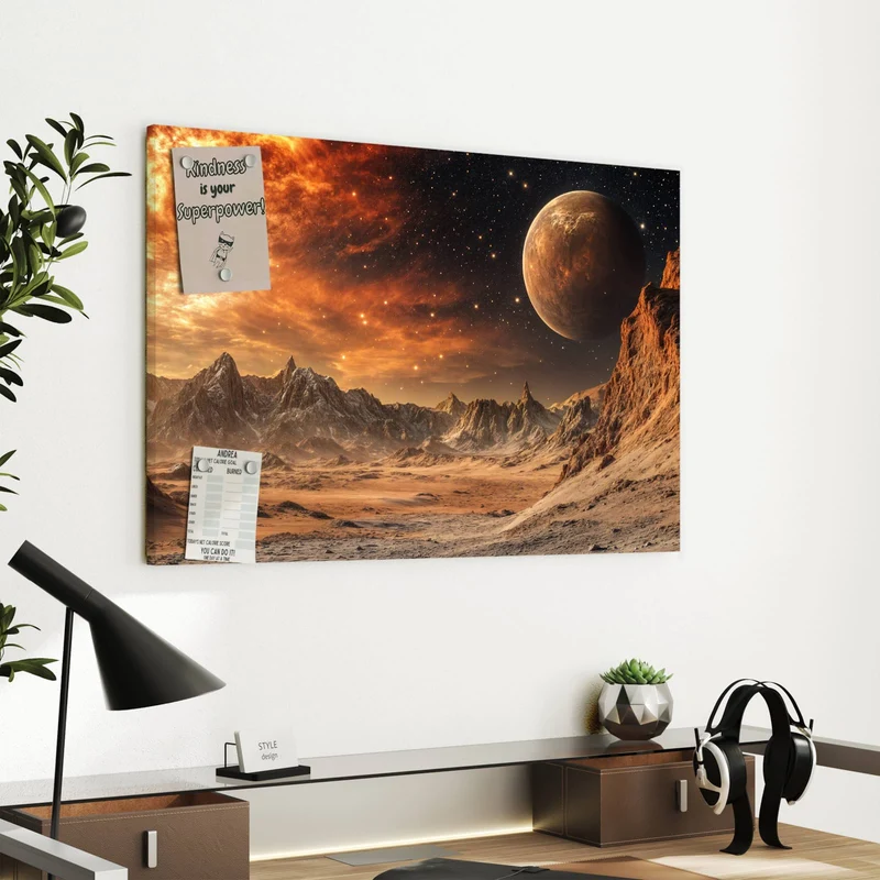 Metall Magnettafel - Planet über der Wüste