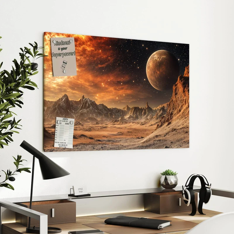 Metall Magnettafel - Planet über der Wüste