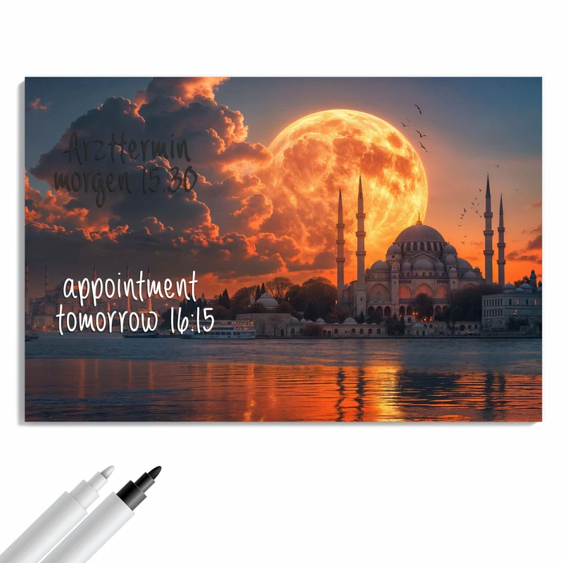 Metall Magnettafel - Mond über der Moschee