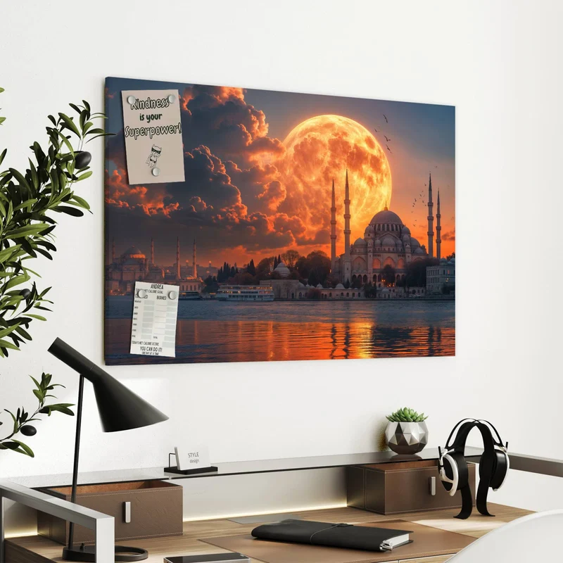 Metall Magnettafel - Mond über der Moschee