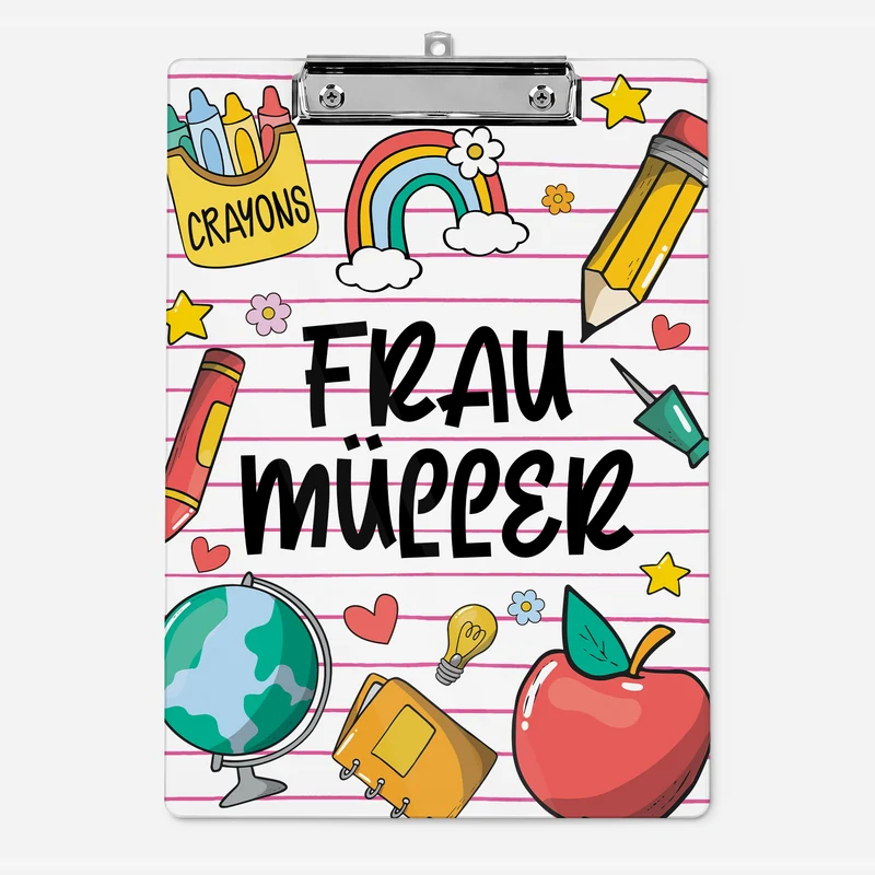 Lehrerin + Regenbogen - Personalisiertes Geschenk | Klemmbrett