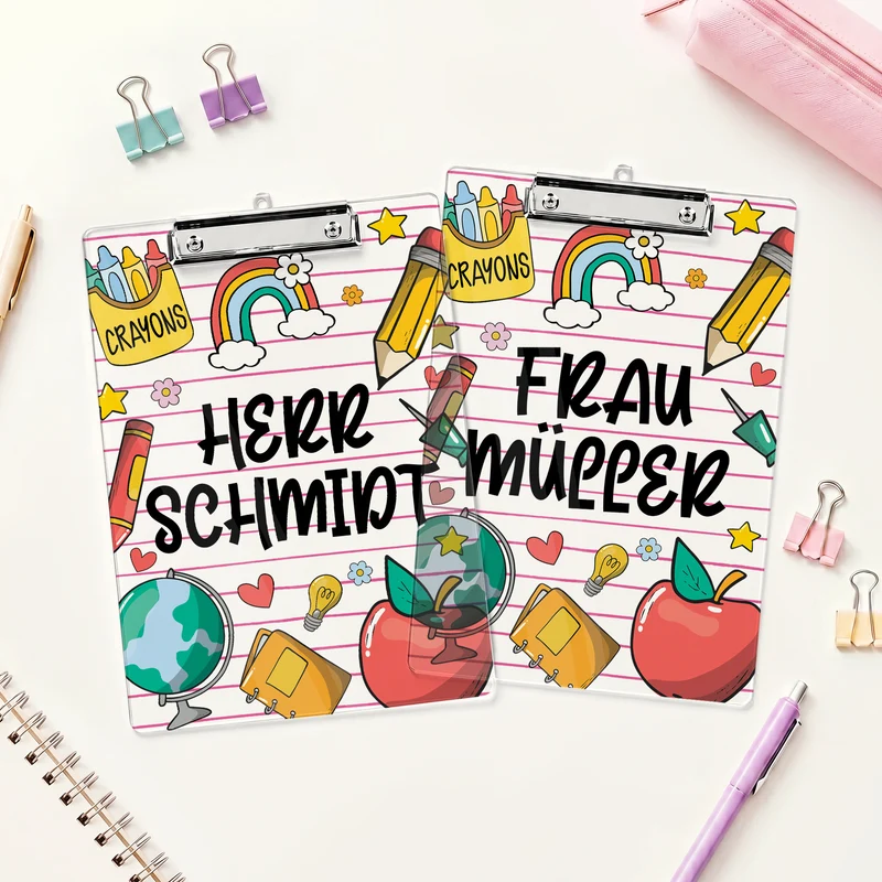 Lehrerin + Regenbogen - Personalisiertes Geschenk | Klemmbrett