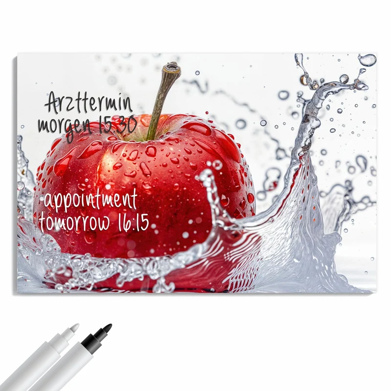 Metall Magnettafel - Roter Apfel im Spritzer