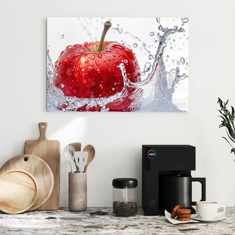 Metall Magnettafel - Roter Apfel im Spritzer
