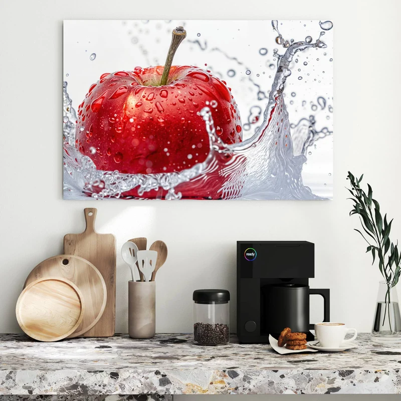 Metall Magnettafel - Roter Apfel im Spritzer