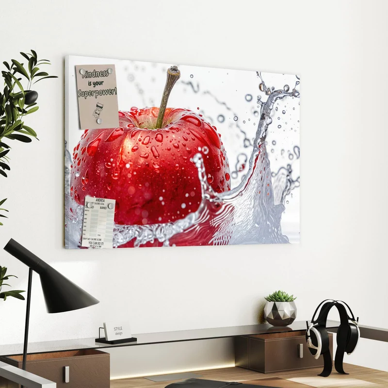 Metall Magnettafel - Roter Apfel im Spritzer
