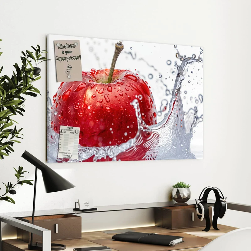 Metall Magnettafel - Roter Apfel im Spritzer