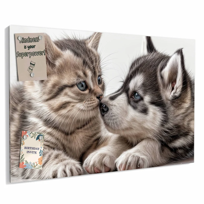 Metall Magnettafel - Husky und Kätzchen